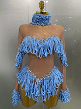 2025 New Women Shining Rhinestones Sexy Mesh Tassels Bodysuit Birthday Party Club Performance Dance DJ Leotard Show Stage Wear